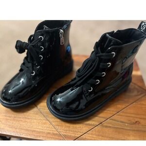 Pandaninjia Christina Girls Boots Black Patent Leather Side Zip‎ Lace Up Size 1